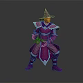 Fantasy Wizard Game Character In Purple Outfit With Pointed Hat And Ornamental Armor