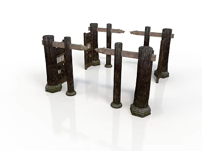 Traditional Wooden Architectural Structures With Ancient Pillars And Beams 3d model