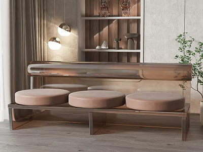 Modern Beige Velvet Three-Seater Sofa With Metal Frame And Round Seats 3d model