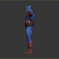 3D Superhero Character Model With Outstretched Arms Blue White Red Uniform And Star Emblem