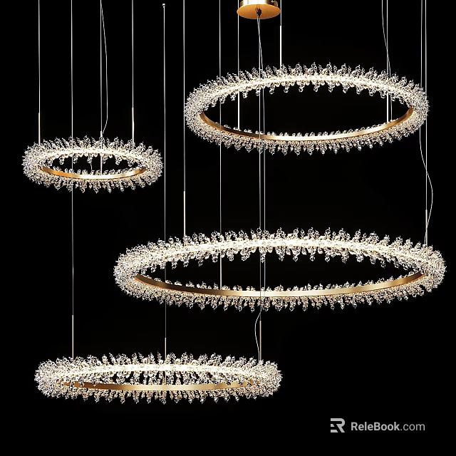 Modern Crystal Chandelier With Circular Ring Design And Multiple Hanging Layers 3d model
