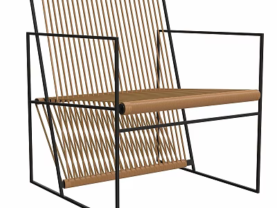 Modern Leisure Chair with Black Metal Frame and Rattan Woven Back Seat Design 3d model