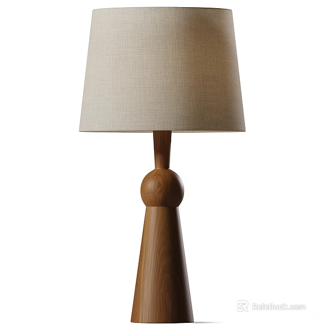 Minimalist Wooden Table Lamp With Linen Shade And Spherical Middle Decorative Detail 3d model 