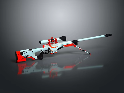 Modern White And Red Sniper Rifle With Scope Bipod And Tactical Design 3d model