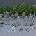 Assorted Stone and Wood Decorative Elements for Natural Garden Landscaping 3d model