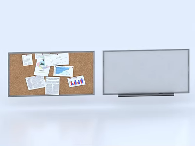 Functional Household Corkboard With Papers Notes And Charts Plus Blank Whiteboard 3d model