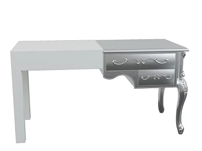 White and Silver Office Desk With Decorative Drawers And Ornate Legs 3d model