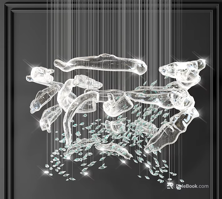 Elegant Crystal Chandelier With Hanging Crystal Pendants And Sparkling Light Design 3d model 