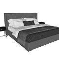 Modern Double Bed With Upholstered Headboard Pillows And Bedside Table 3d model
