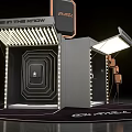 CHIMEI Modern Display Booth With Illuminated Lights Black Finish And Copper Accents