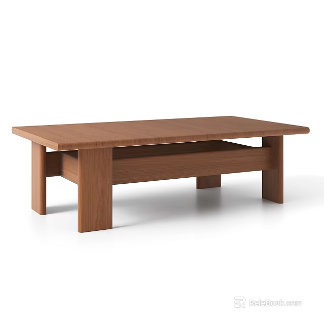 Brown Modern Wooden Coffee Table with Rectangular Top and Lower Shelf 3d model