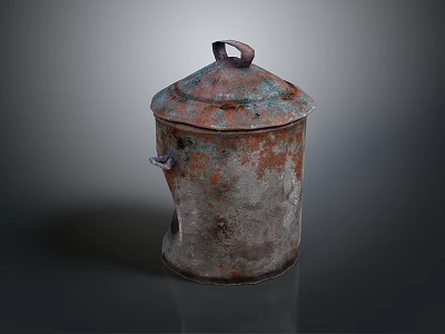Vintage Rustic Metal Container With Copper Lid And Rusted Textured Surface 3d model