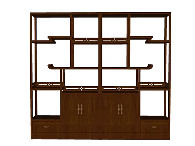 Dark Brown Wooden Decorative Cabinet With Open Shelves And Drawers Design 3d model