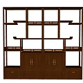 Dark Brown Wooden Decorative Cabinet With Open Shelves And Drawers Design