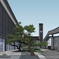 Modern Office Building Exterior Design With Parking Lot Greenery And Road Access