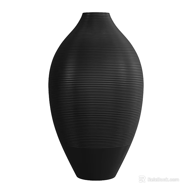 Black Ceramic Vase With Vertical Stripe Texture For Modern Home Decoration 3d model