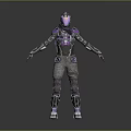 Futuristic Character in Purple Silver Armor with Helmet and Decorative 3D Model Standing Pose