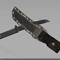 Rustic Combat Knife With Metal Blade Wooden Handle And Textured Sheath