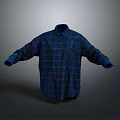 Oversized Blue Plaid Long Sleeve Collared Casual Shirt With Front Pocket
