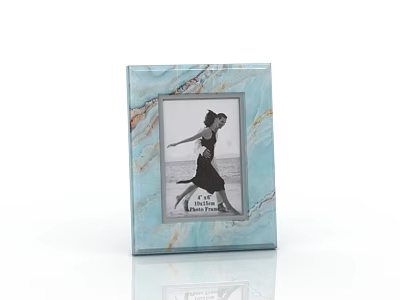Decorative Photo Frame with Light Blue Marble Texture Black White Woman Seaside 3d model