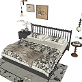 Cozy Double Bed With Floral Quilt Pillows Wooden Headboard And Side Nightstand Decor