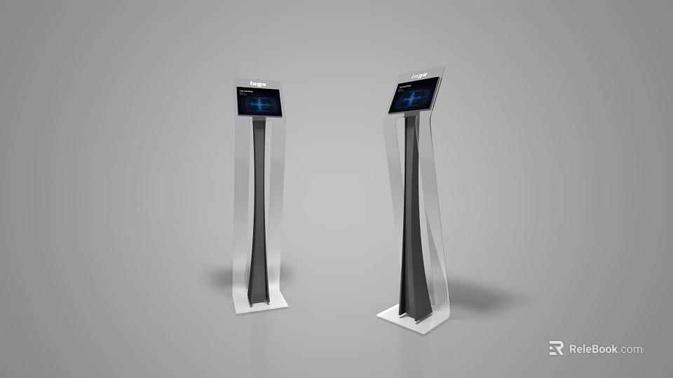 Modern Floor Standing Touchscreen Computers With Interactive Display And Transparent Stand 3d model