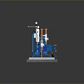 Industrial Equipment Model With Blue Main Body Orange Pipes White Components And Gray Base