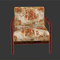 Floral Pattern Accent Chair With Wooden Frame Orange Red Flower Design