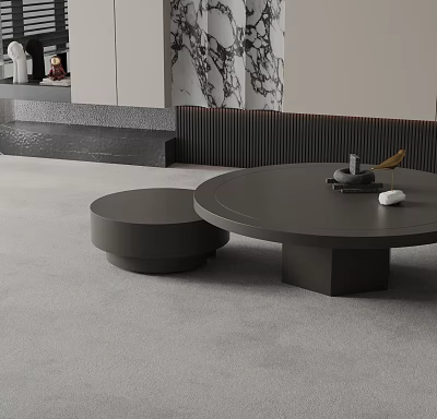 Modern Minimalist Black Round Coffee Table Set With Small Side Table In Living Room 3d model