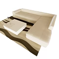 Beige L Shaped Sectional Sofa With White Square Coffee Table And Wavy Pattern Rug 3d model