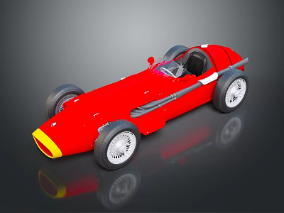 Red Vintage Racing Car with Open Cockpit Yellow Front and Sleek Design Large Wheels 3d model