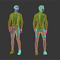 Man Wearing Green And Black Tight Fitting Athletic Sportswear With Front And Back Views