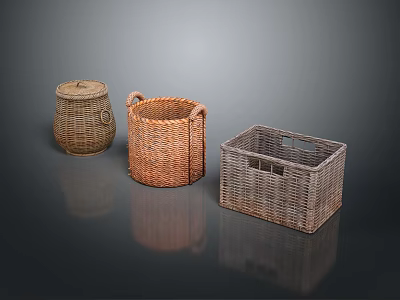 Three Different Woven Storage Baskets for Household Organizing and Decor 3d model