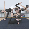 Women Practicing Yoga Poses On Mat In Indoor Studio With Plants And Shelves
