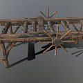 Traditional Ancient Wooden Farming Tool Structure With Spoked Wheels Metal Components And Frame