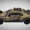 Rusty Modified Armored Car With Spiked Front And Roof Mounted Gear