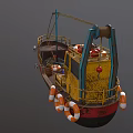 Rusty Red And Yellow Ship With Lifebuoy Railing And White Star Emblem