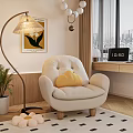 Cozy Beige Single Sofa with Yellow Heart Pillow and Floor Lamp in Modern Living Room