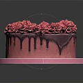 Delicious Pink Cream Cake With Rose Decorations And Chocolate Drizzle On White Plate