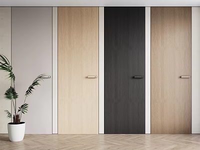 Modern Hinged Doors in Various Wood Tones with Potted Plant and Wooden Floor Interior 3d model