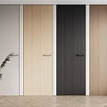 Modern Hinged Doors in Various Wood Tones with Potted Plant and Wooden Floor Interior