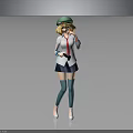 Anime School Girl Character With Green Cap Blonde Hair White Shirt Red Tie And Blue Skirt