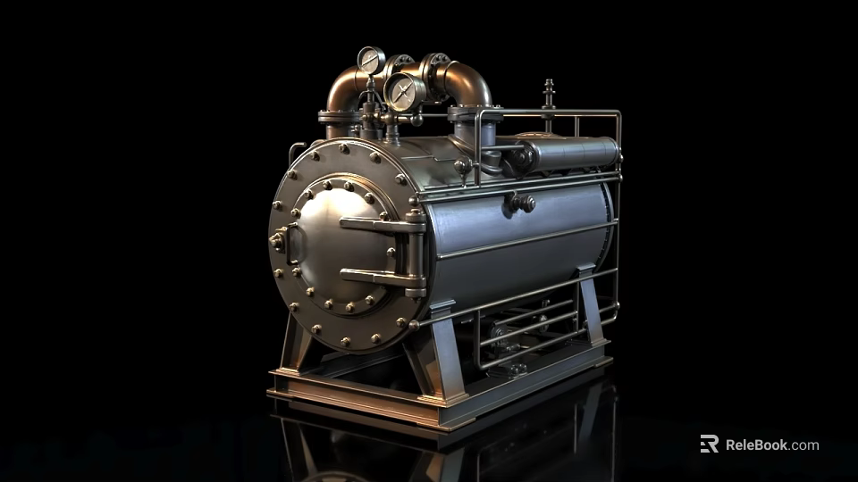 Industrial Metal Pressure Vessel With Pipes Gauges And Steel Structure Base 3d model 