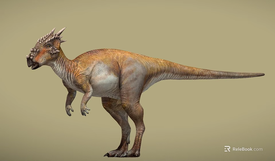 Realistic Dinosaur with Spiked Head and Brown White Body in Standing Pose 3d model 