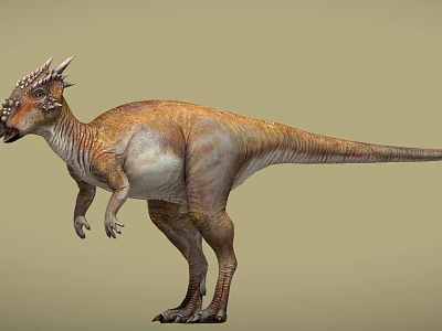 Realistic Dinosaur with Spiked Head and Brown White Body in Standing Pose 3d model