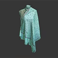 Patterned Shawl With Pink Trim On Mannequin Against Gray Background