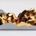 Modern Art Installation With Gold Silver Wavy Texture On Gray Base 3d model