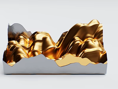 Modern Art Installation With Gold Silver Wavy Texture On Gray Base 3d model