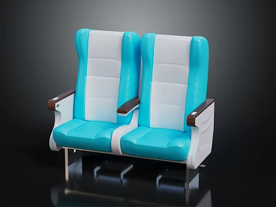 Blue And White Double Seats With Padded Upholstery And Wooden Armrests Design 3d model