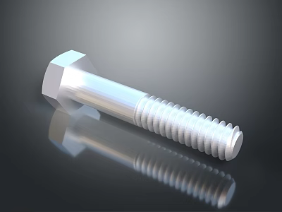 Silver Hex Head Bolt With Threaded Shaft And Reflection On Black Background Surface 3d model